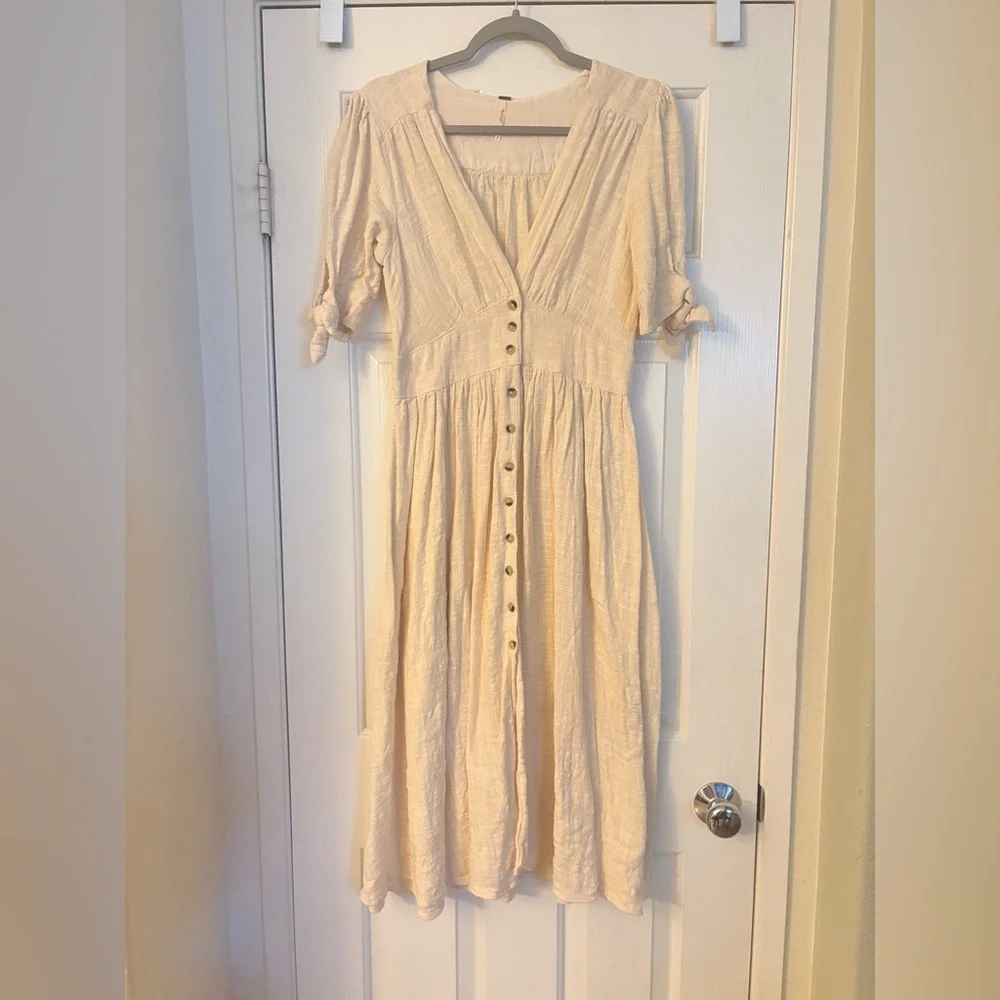 Free People Cream Button-Front Midi Dress